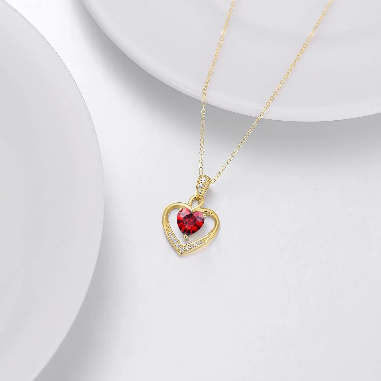 14K Gold Birthstone Heart Necklace for Women, Dainty Yellow Gold Colored Gemstone Love Heart Pendant Forever Love Jewelry Gift for Her,Mom, Wife 16"-18"