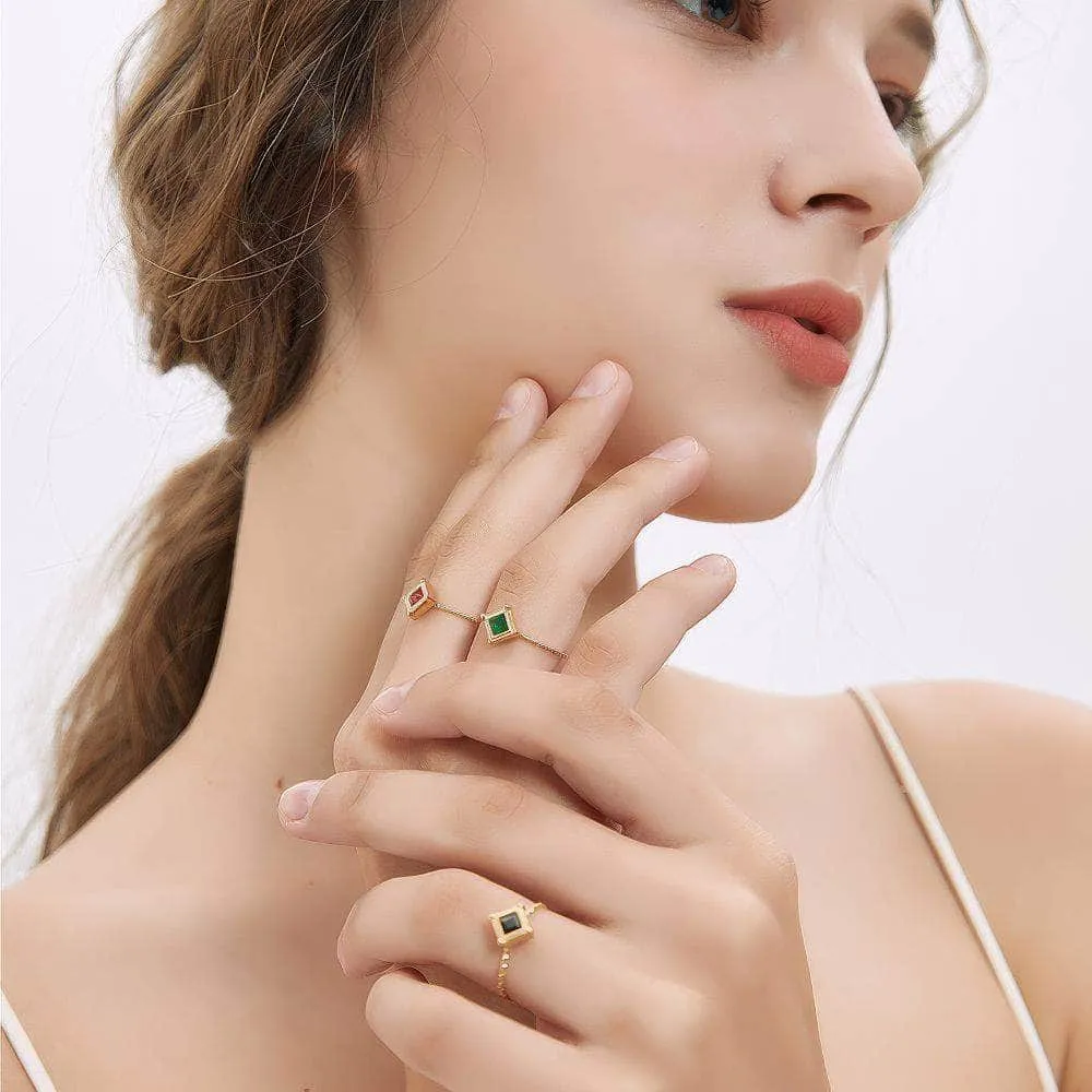 14k Gold Paved Gemstone Twisted Adjustable Ring Set