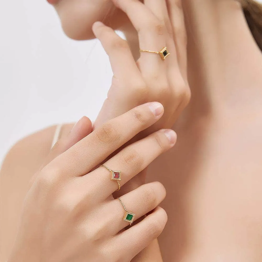 14k Gold Paved Gemstone Twisted Adjustable Ring Set