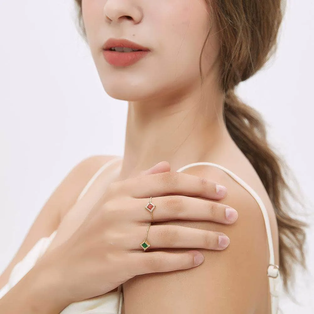 14k Gold Paved Gemstone Twisted Adjustable Ring Set