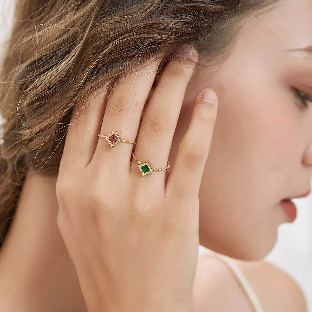 14k Gold Paved Gemstone Twisted Adjustable Ring Set