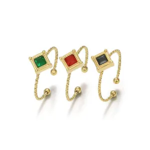 14k Gold Paved Gemstone Twisted Adjustable Ring Set