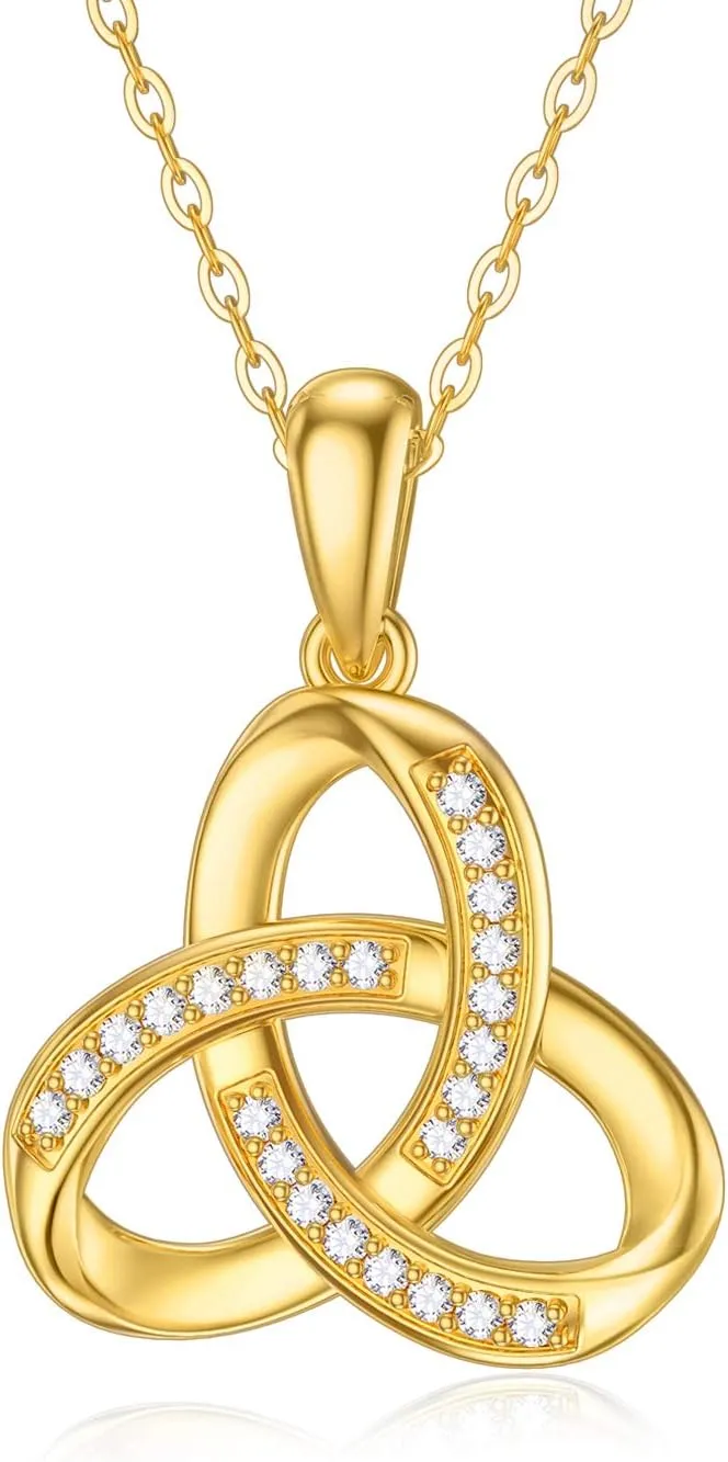 14K Solid Gold Love Knot Necklace for Women, Yellow Gold Moissanites Love Knot Pendant Anniversary Birthday Jewelry Gift for Her, Mom, Wife, 18"