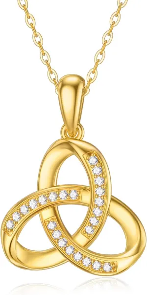 14K Solid Gold Love Knot Necklace for Women, Yellow Gold Moissanites Love Knot Pendant Anniversary Birthday Jewelry Gift for Her, Mom, Wife, 18"