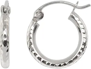 14k White Gold Diamond-Cut Hoop Earrings, (2mm Tube)