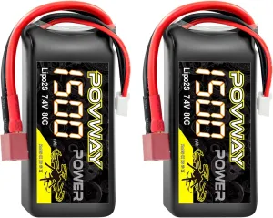 1500mAh 2S 7.4V 80C RC Lipo Battery with T Plug for RC Helicopter Airplane FPV Drone Quadcopter RC Boat RC Car RC Models(2 Packs)