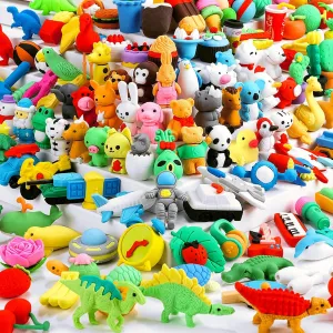 150Pcs Animal Erasers Kids Desk Pets Pencil Erasers 3D Puzzle Bulk Mini Animal Food Eraser Toys Fun Cute Eraser for Classroom Rewards, Game Prizes, Treasure Box, Easter Egg Fillers