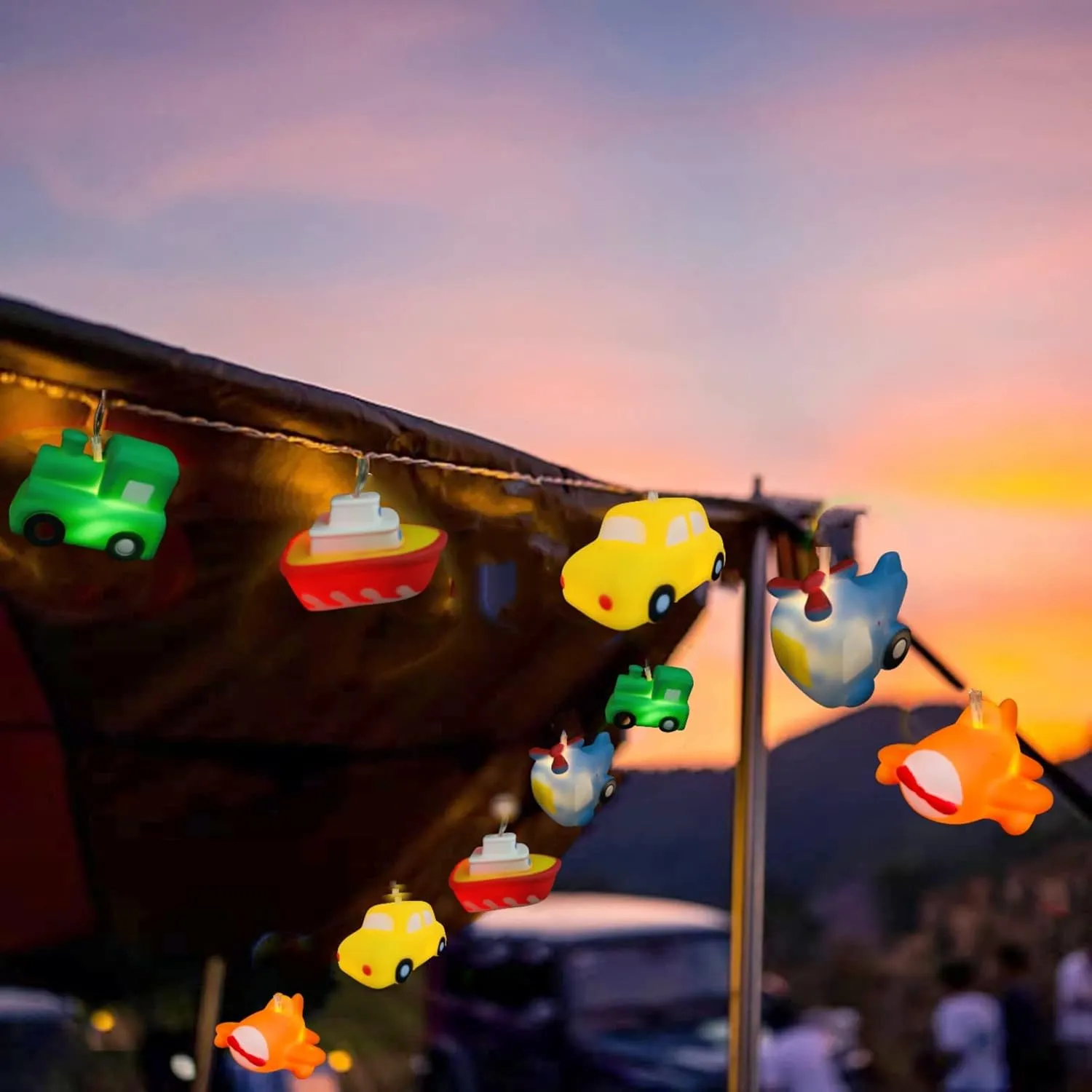 1.65M 10LED Transportation Tool Collection Shape String Light Airplane Helicopter Train Car Steamship Pendants Night Light for Wedding Christmas Kids Room Decoration (Battery Powered, Transportation)