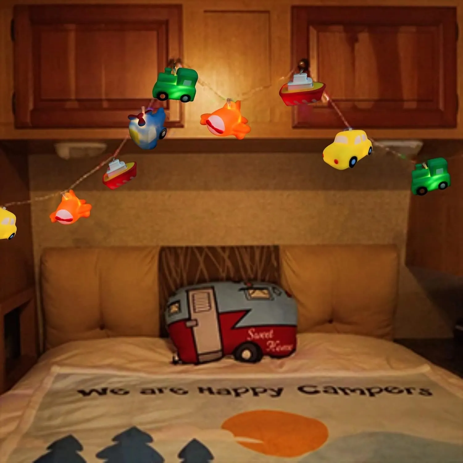 1.65M 10LED Transportation Tool Collection Shape String Light Airplane Helicopter Train Car Steamship Pendants Night Light for Wedding Christmas Kids Room Decoration (Battery Powered, Transportation)