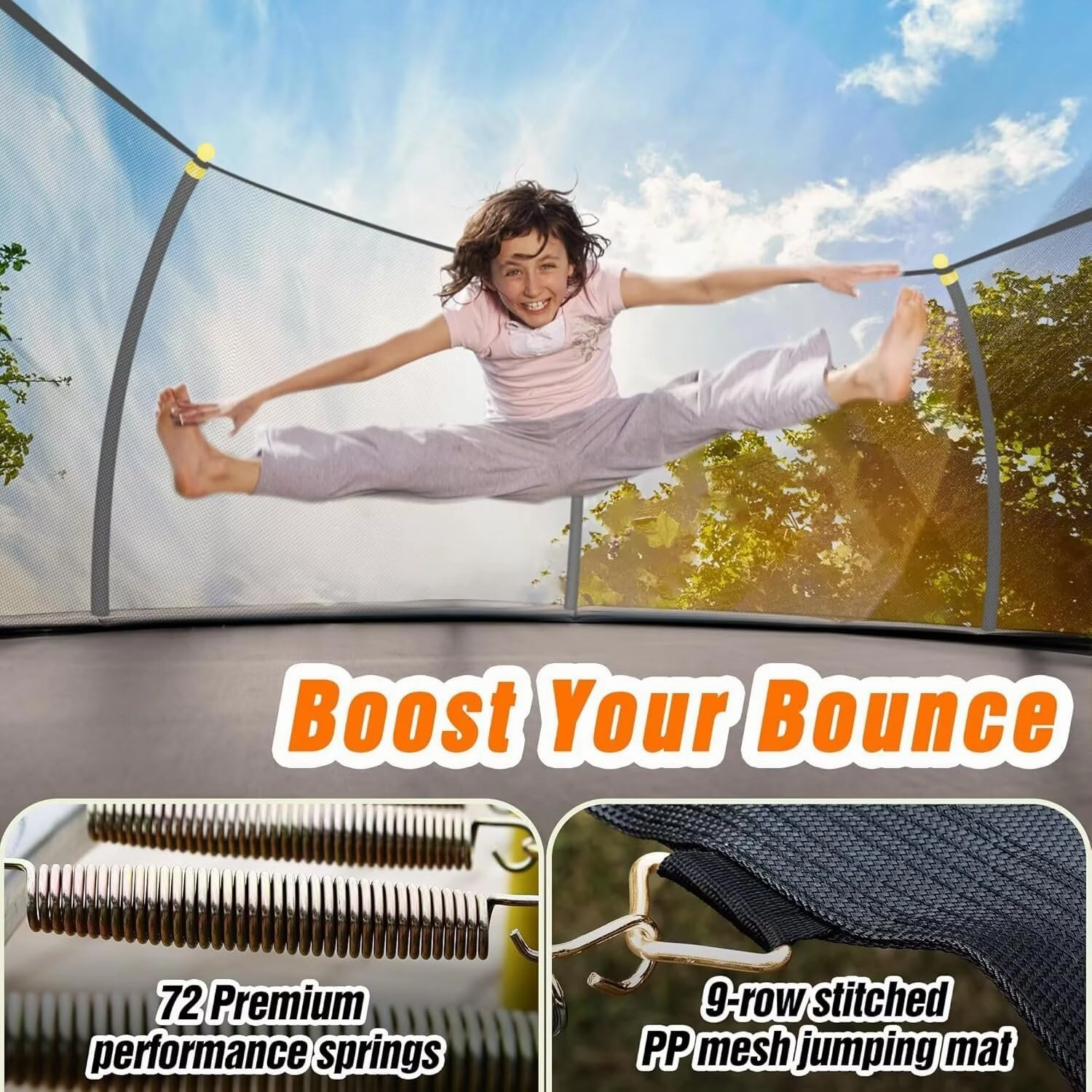 16FT Pumpkin Trampoline with Basketball Hoop, Enclosure Net and Ladder, ASTM Approved Outdoor Recreational Trampoline for Kids and Adults