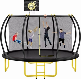 16FT Pumpkin Trampoline with Basketball Hoop, Enclosure Net and Ladder, ASTM Approved Outdoor Recreational Trampoline for Kids and Adults