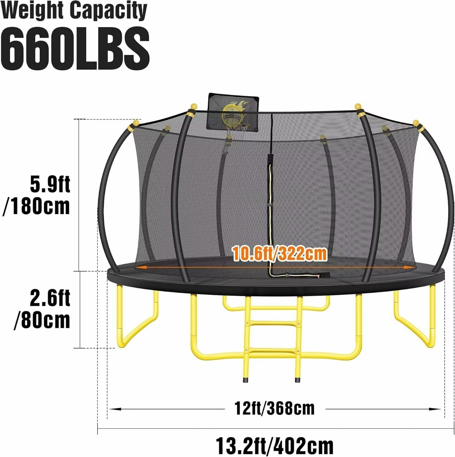 16FT Pumpkin Trampoline with Basketball Hoop, Enclosure Net and Ladder, ASTM Approved Outdoor Recreational Trampoline for Kids and Adults