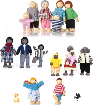 17 Pcs Wooden Doll House People of 15 Family Figures and 2 Pets (Dog and Cat), Dolls Family Set for Girls Toddler Kids Dollhouse Accessories Toy