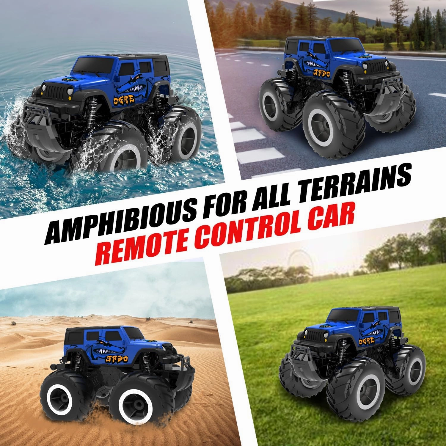 1/16 Remote Control Monster Truck : 4x4 Off Road Waterproof Rc Jeep Combines Amphibious and All Terrain Traversal, Birthday Gift for Boys & Girl Ages 6-12 (Blue SUV)
