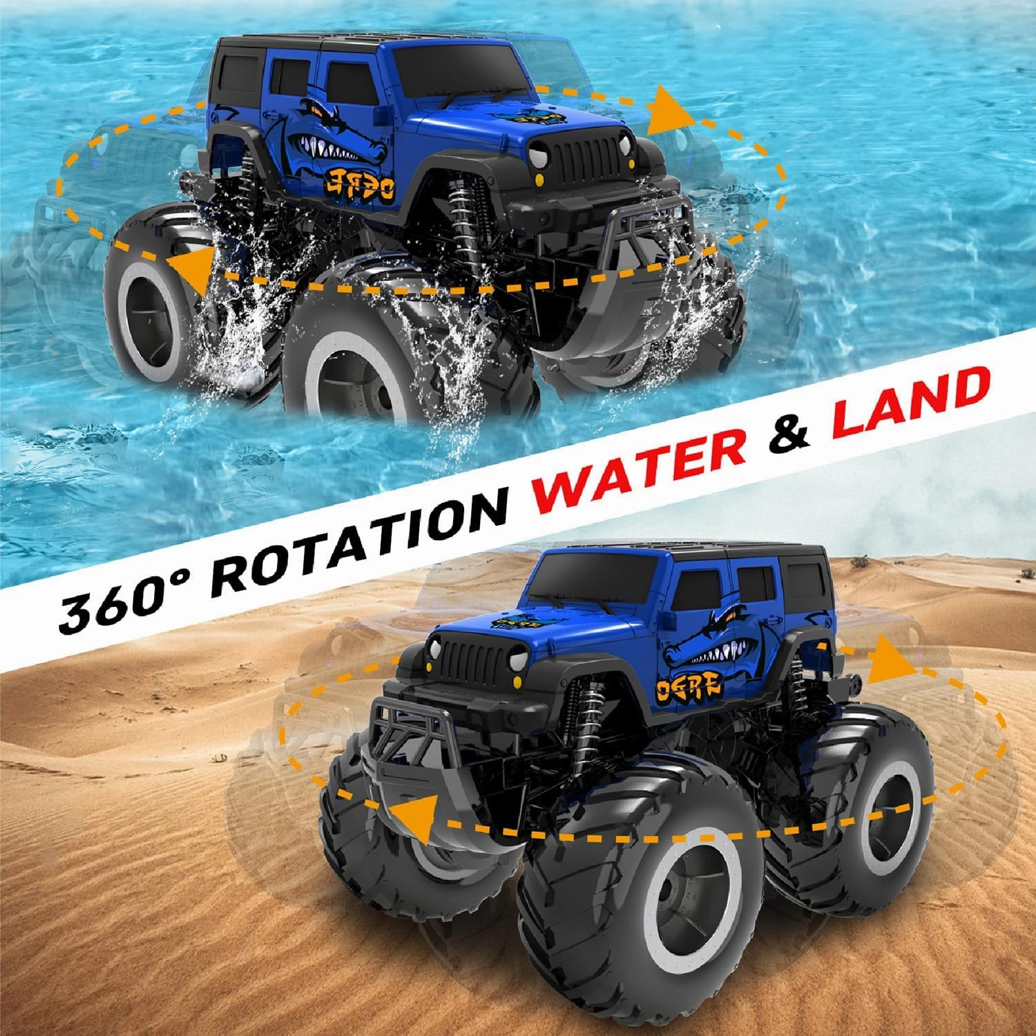 1/16 Remote Control Monster Truck : 4x4 Off Road Waterproof Rc Jeep Combines Amphibious and All Terrain Traversal, Birthday Gift for Boys & Girl Ages 6-12 (Blue SUV)