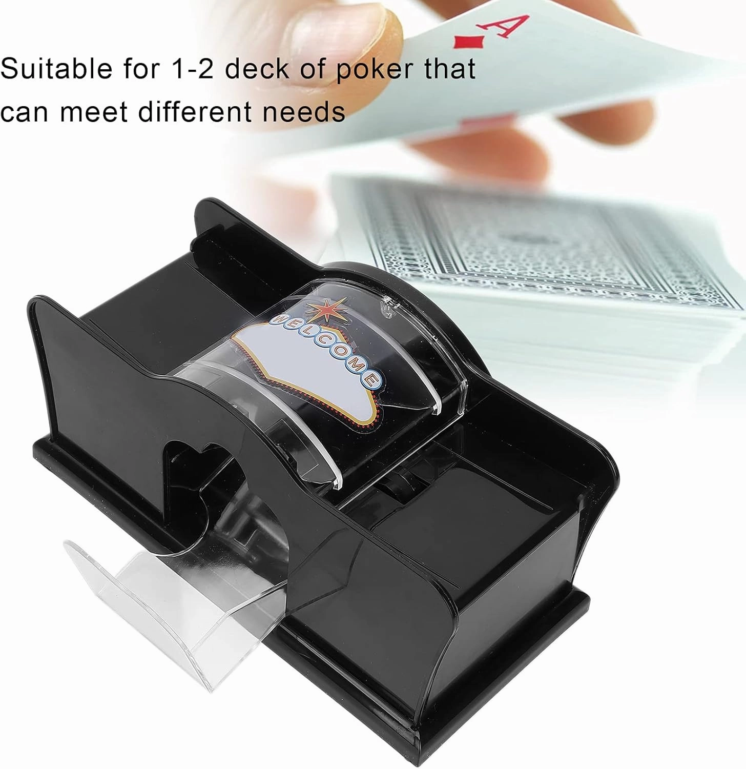 1 2 Deck Manual Card Shuffler Hand Crank Poker Shuffler Tool for Casino Games, Low Noise Card Mixer for UNO, Blackjack, and More
