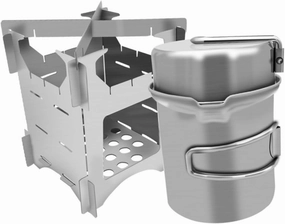 1 Set Portable Stainless Steel Camping Cookware Set Durable Burning Stove Kit for Outdoor Activities for Backpacking Hiking Picnics and Family Gatherings