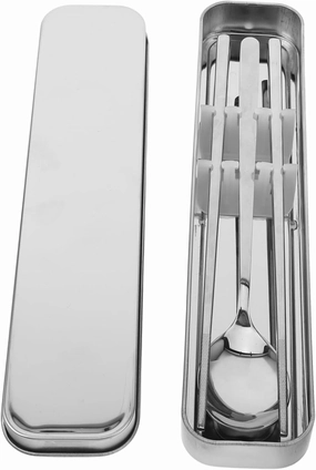 1Set Stainless Steel Cutlery Set Portable Utensils with Case Chopsticks Spoon Fork for Camping Travel and Outdoor Dining Durable Stainless Steel Design