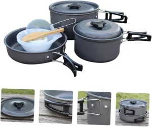 2-3 Person Outdoor Camping Cookware Kit Portable Folding Cookware Set Removable Handle Camping Gadgets for Hiking Backpacking Picnic