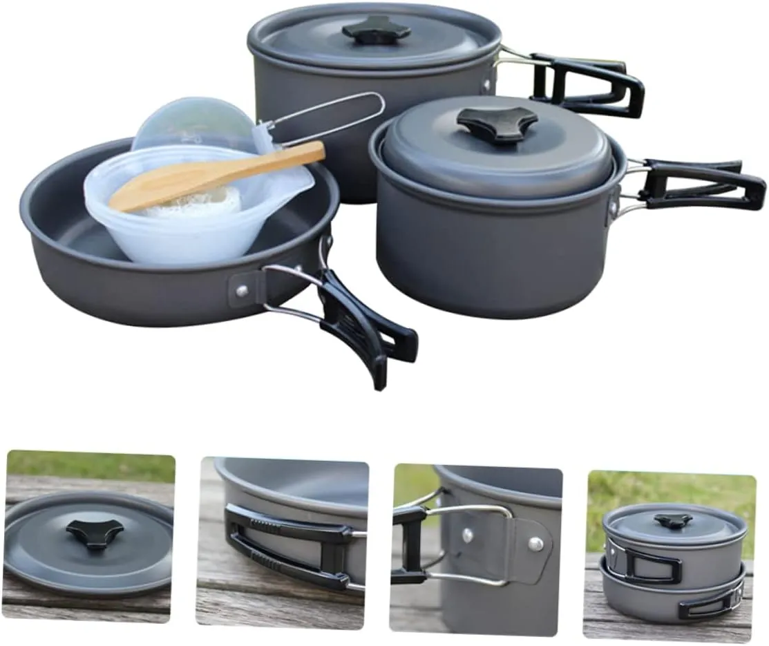 2-3 Person Outdoor Camping Cookware Kit Portable Folding Cookware Set Removable Handle Camping Gadgets for Hiking Backpacking Picnic