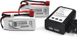 (2-Pack) 7.4V 2200mAh 2S 50C Shorty LiPo Battery with T Plug Soft Pack for 1/16 RC Car Truck Airplane Helicopter Quadcopter Drone Boat MJX 16207 16208 16209 16210