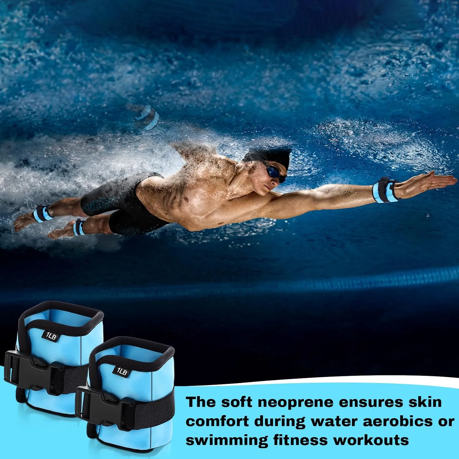2 Pairs Ankle Wrist Weights for Dry Land or Aquatic Exercise Aqua Cuffs Aqua Aerobics Fitness Bands for Ankle and Wrist Adjustable Weights for Swimming Pool Workout Equipment
