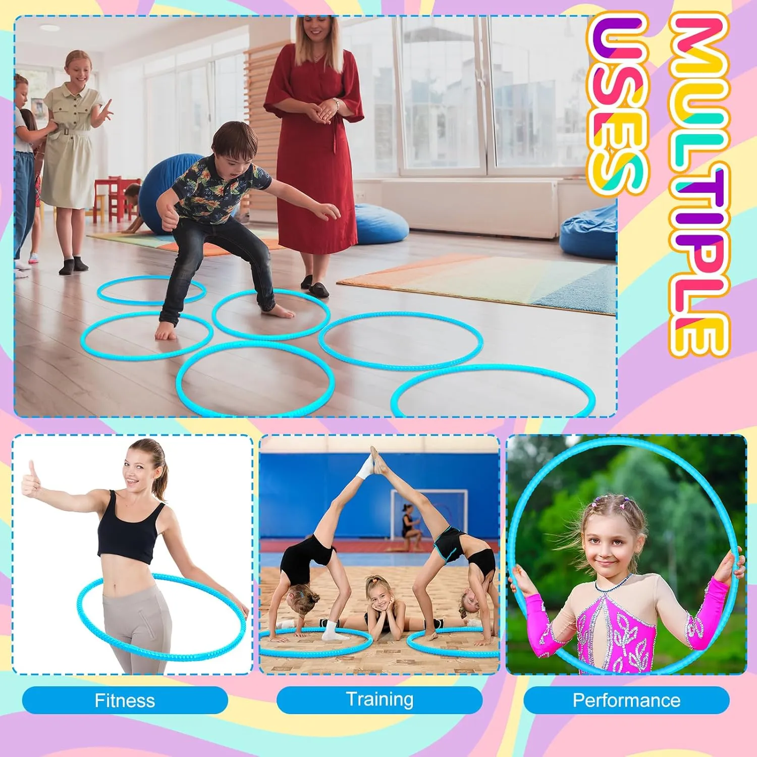 2 Pcs Toy Hoop Exercise Hoop Detachable Adjustable Plastic Toy Ring Playground Equipment for School Colored Circles Exercise Ring for Teens Dog Agility Equipment(Blue,26 Inch)