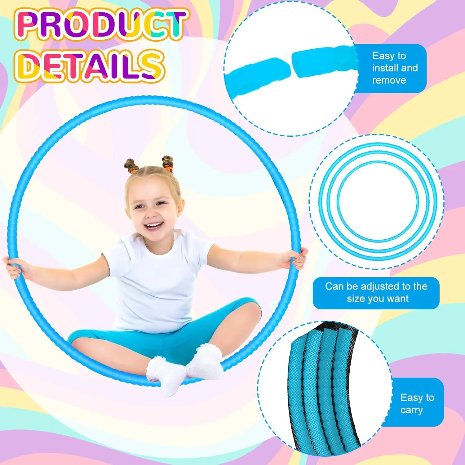 2 Pcs Toy Hoop Exercise Hoop Detachable Adjustable Plastic Toy Ring Playground Equipment for School Colored Circles Exercise Ring for Teens Dog Agility Equipment(Blue,26 Inch)