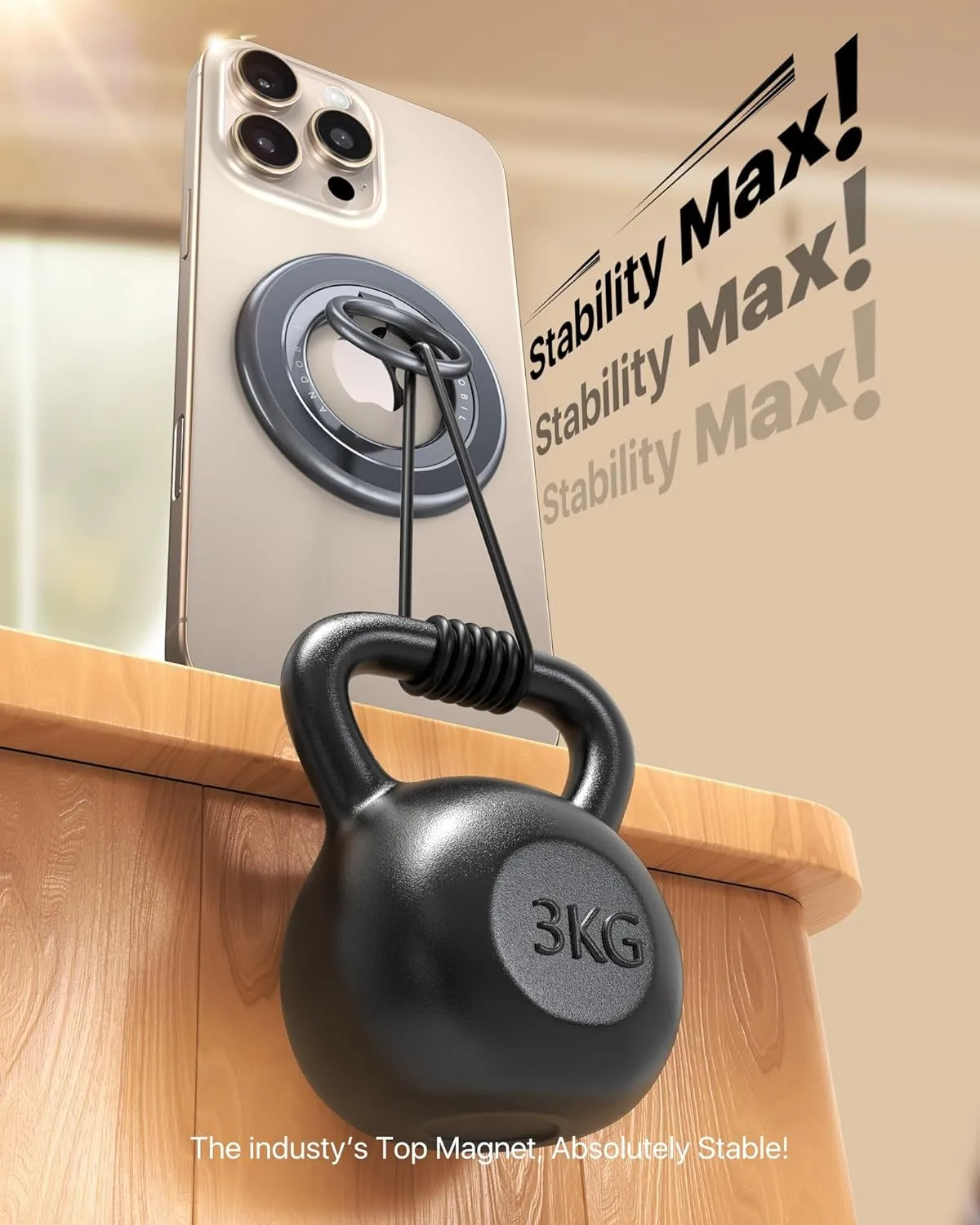 2025 [Sability Max] Magnetic Phone Grip [Rotate Ring & Ultra-Strong Dual-Sided Magnet] iPhone Ring Holder Compatible with MagSafe iPhone 16 Pro Max 15 14 13 12 Samsung S25 etc, Gym Accessories, Grey