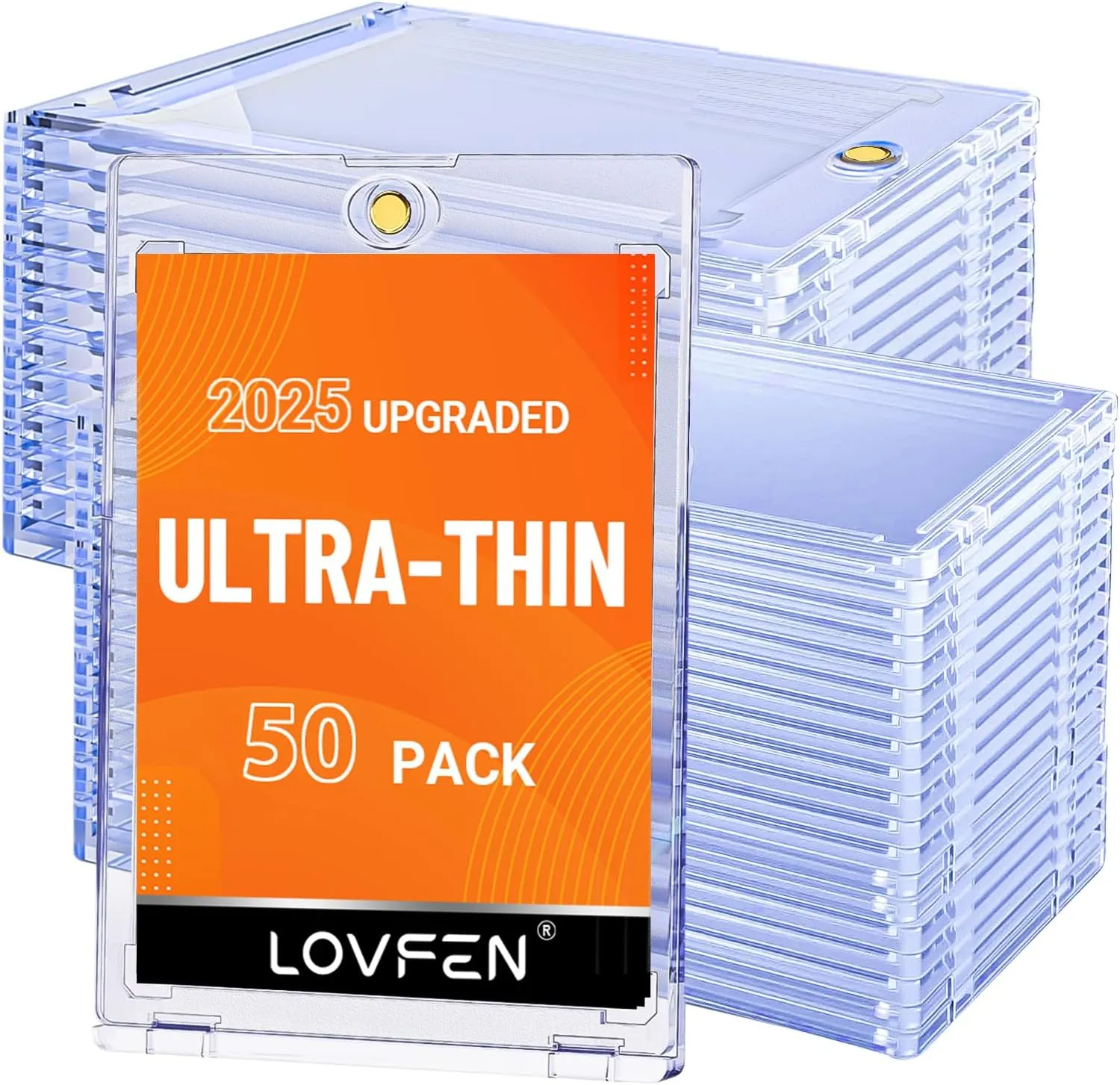 [2025 Upgraded] LOVFEN 50ct Magnetic Card Holders, Super Thin Premium 35pt One Card Holder Touch Card Protectors Hard Plastic Mag Case for Sports, Baseball, and Collectible Trading Cards