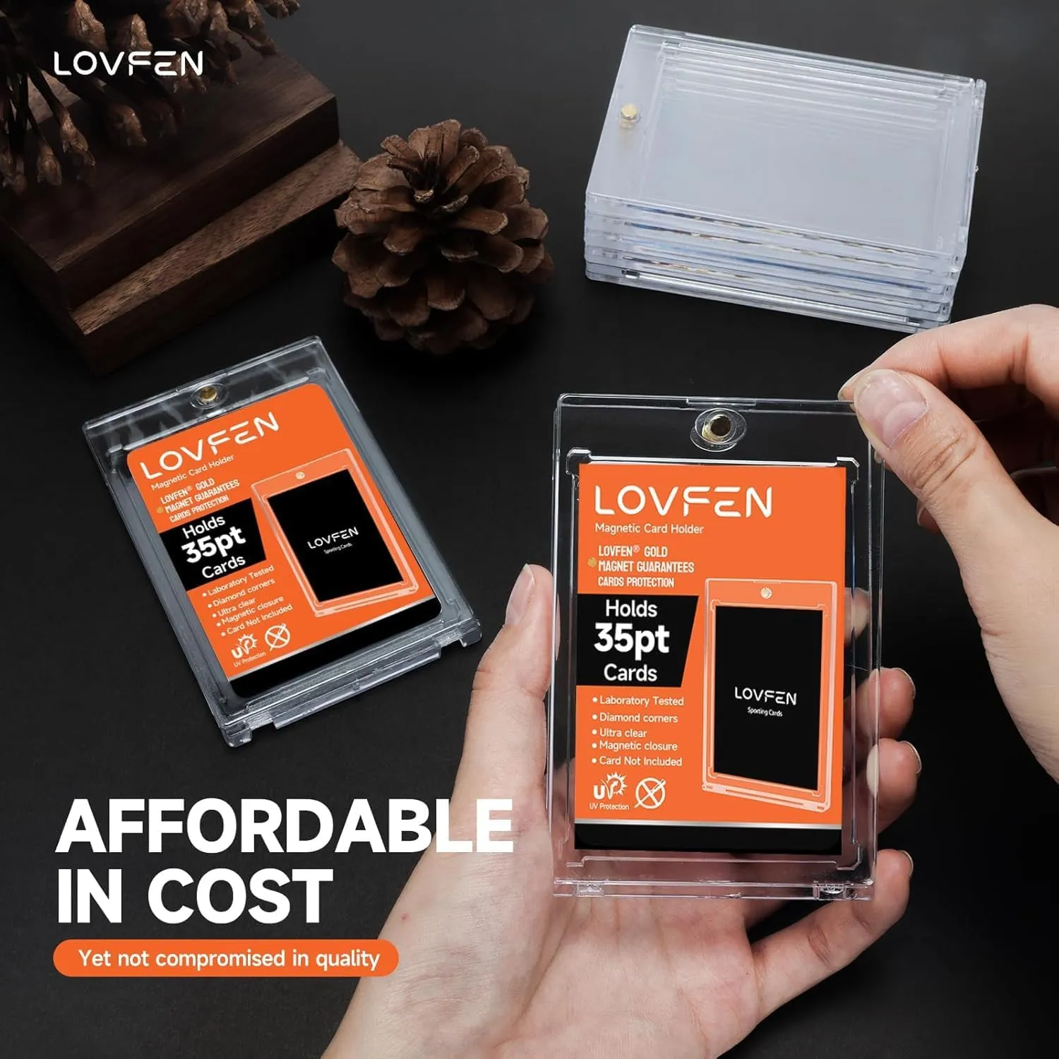 [2025 Upgraded] LOVFEN 50ct Magnetic Card Holders, Super Thin Premium 35pt One Card Holder Touch Card Protectors Hard Plastic Mag Case for Sports, Baseball, and Collectible Trading Cards