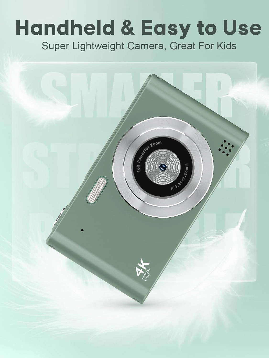 2025 Digital Camera, Kids Camera1080P, Vlog Camera with 64GB Card,16X Zoom Anti Shake, Card Reader, 44MP Compact Portable Small Point Shoot Camera Green Gift for Kid Student Children Teen Girl Boy