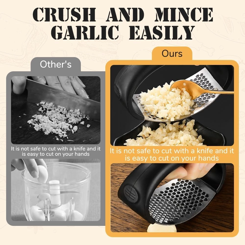 2025 Upgraded Stainless Steel Garlic Press - Home Kitchen Utensil, Portable Manual Garlic Crusher (2, Black)