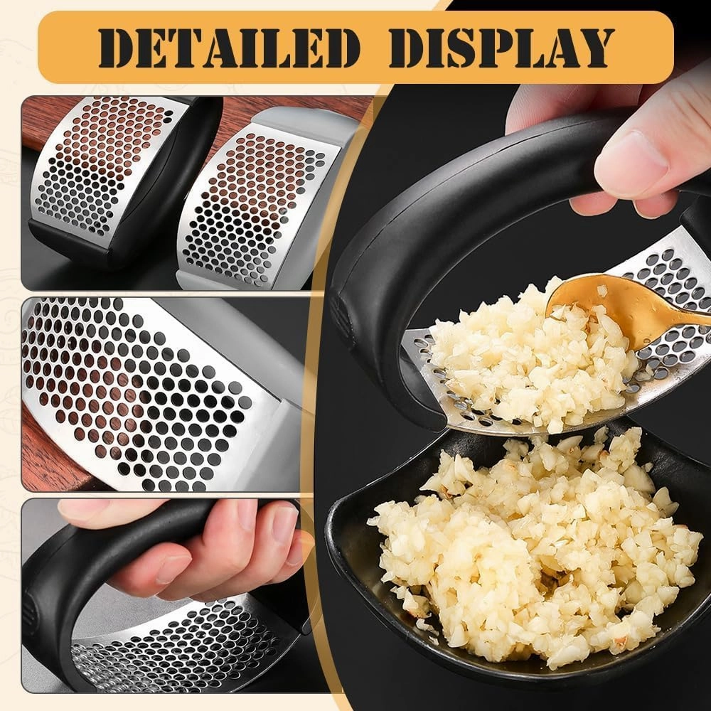 2025 Upgraded Stainless Steel Garlic Press - Home Kitchen Utensil, Portable Manual Garlic Crusher (2, Black)
