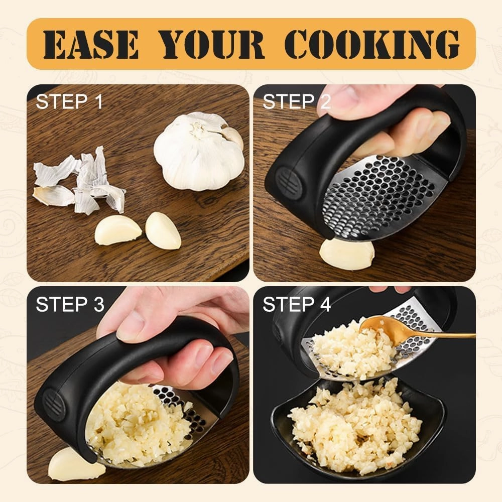 2025 Upgraded Stainless Steel Garlic Press - Home Kitchen Utensil, Portable Manual Garlic Crusher (2, Black)
