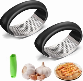 2025 Upgraded Stainless Steel Garlic Press - Home Kitchen Utensil, Portable Manual Garlic Crusher (2, Black)