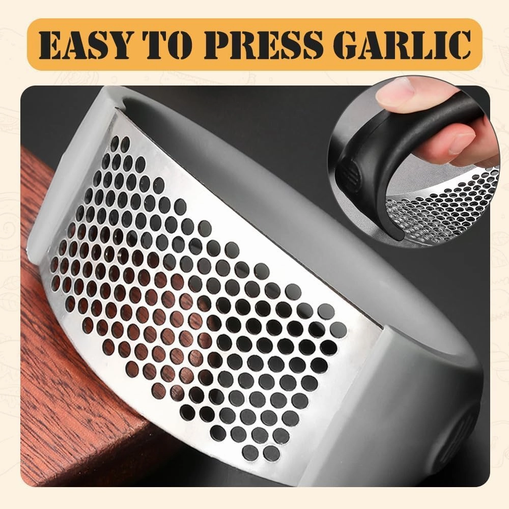 2025 Upgraded Stainless Steel Garlic Press - Home Kitchen Utensil, Portable Manual Garlic Crusher (2, Black)