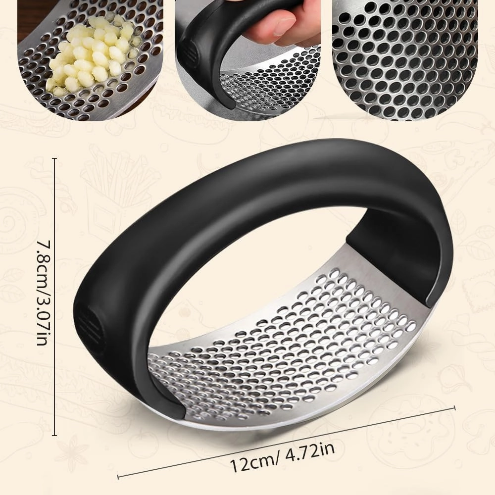 2025 Upgraded Stainless Steel Garlic Press - Home Kitchen Utensil, Portable Manual Garlic Crusher (2, Black)