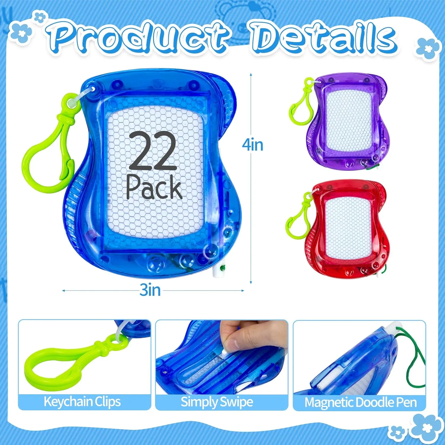 22 Pack Mini Magnetic Drawing Board(6 Colors), Kids Party Favors Backpack Keychain Doodle Drawing Boards, Erasable Sketch and Board Writing Pad for Boys Girls Classroom Supplies Goodie Bag Fillers