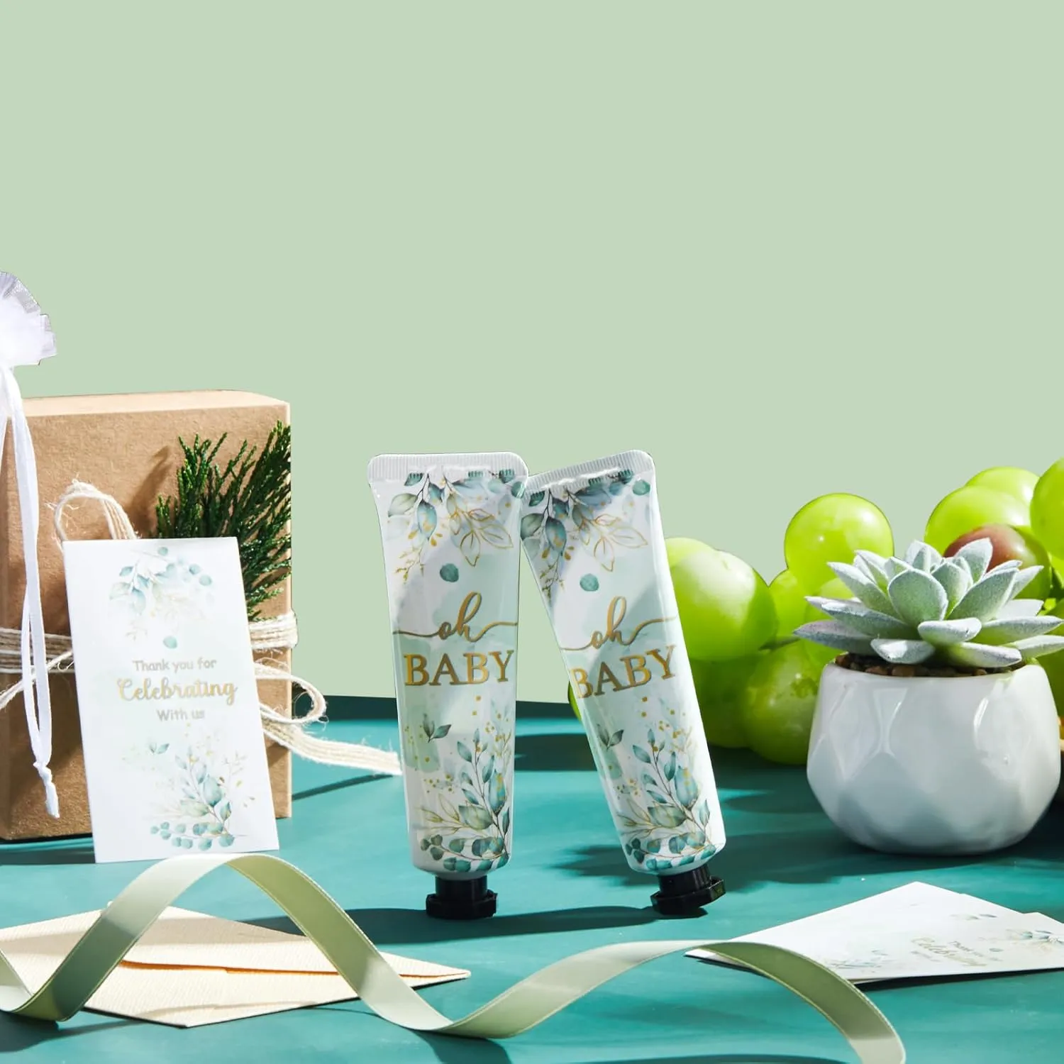 24 Sets Baby Shower Hand Cream Bulk Sage Greenery Shower Favors Bridal Thank You Appreciation Hand Cream for Guests Travel Size Lotion with Organza Bags
