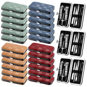 24 Sets Manicure Bulk Fathers Day Gifts Professional Nail Care Dad Gifts, Nail Clippers Kit 8 in 1 Stainless Steel Pedicure Set with Travel Case Portable Grooming Kits for Women Men(Classic)