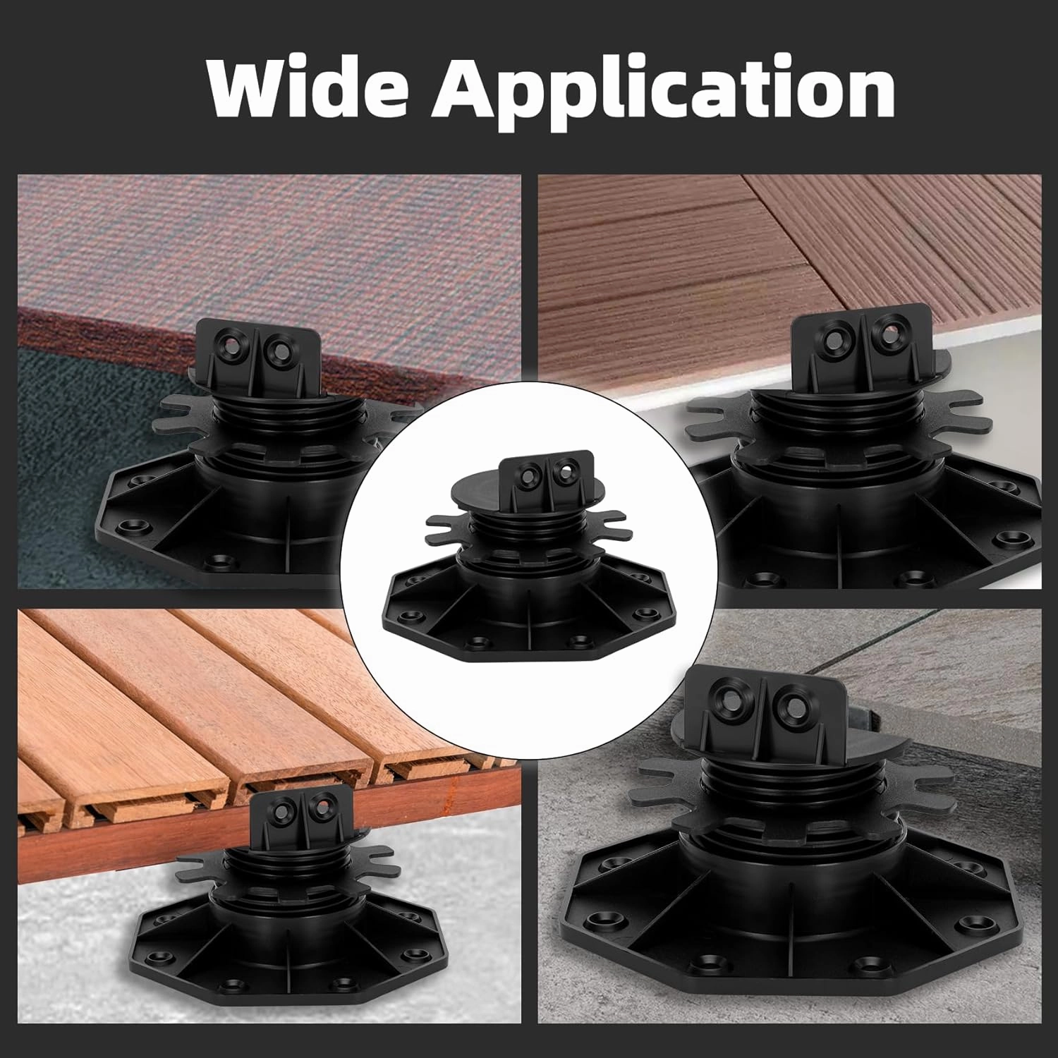 24 Pack Deck Support Pedestal, Deck Support Plastic Adjustable Pedestal Adjustable Height from 1-3/16“ to 2-3/8”, Adjustable Deck Support for WPC Floating Deck Platforms (Unilateral Keel Slot)
