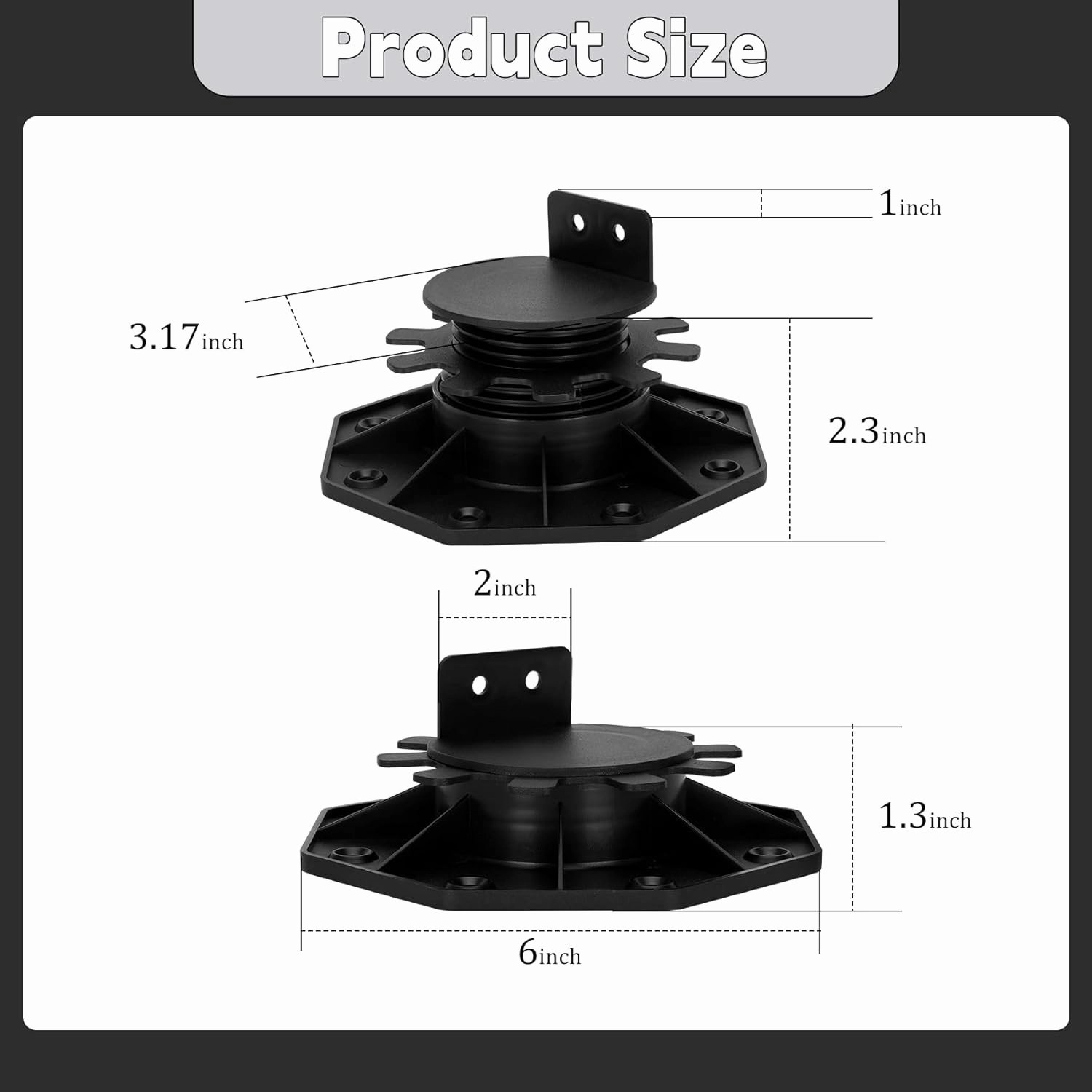 24 Pack Deck Support Pedestal, Deck Support Plastic Adjustable Pedestal Adjustable Height from 1-3/16“ to 2-3/8”, Adjustable Deck Support for WPC Floating Deck Platforms (Unilateral Keel Slot)