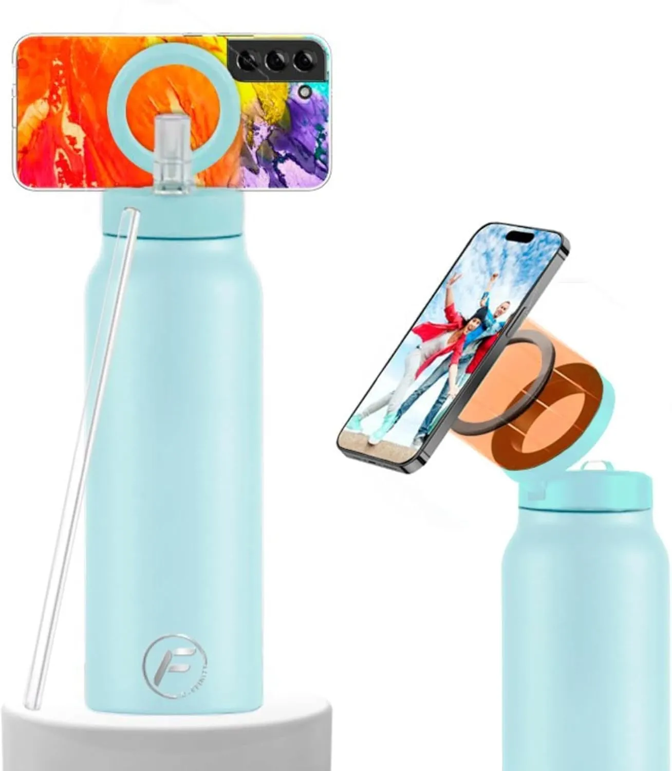 24oz Insulated Tumbler with Magnetic Phone Holder – Stainless Steel, Spill-Proof Lid, Hot & Cold Drink Travel Mug for Car, Office, Gym – Premium (SKY BLUE)