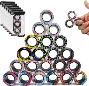 24Pcs Magnetic Rings Fidget Toys Spinner Set Easter Basket Stuffers,Finger Magnet Rings Endless Hours of Fun ADHD Stress Relief Fidget Spinner for Relieve Anxiety Birthday for Adults Teens Kids