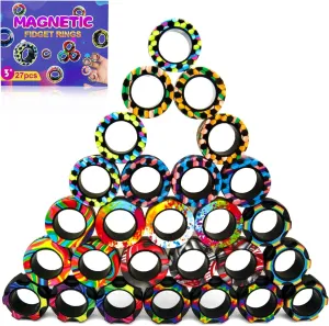 27 Pcs Magnetic Rings Fidget Toys Set Finger Magnet Rings ADHD Anxiety Fidget Spinner Rings for Relief Birthday Present for Adults Teens Kids
