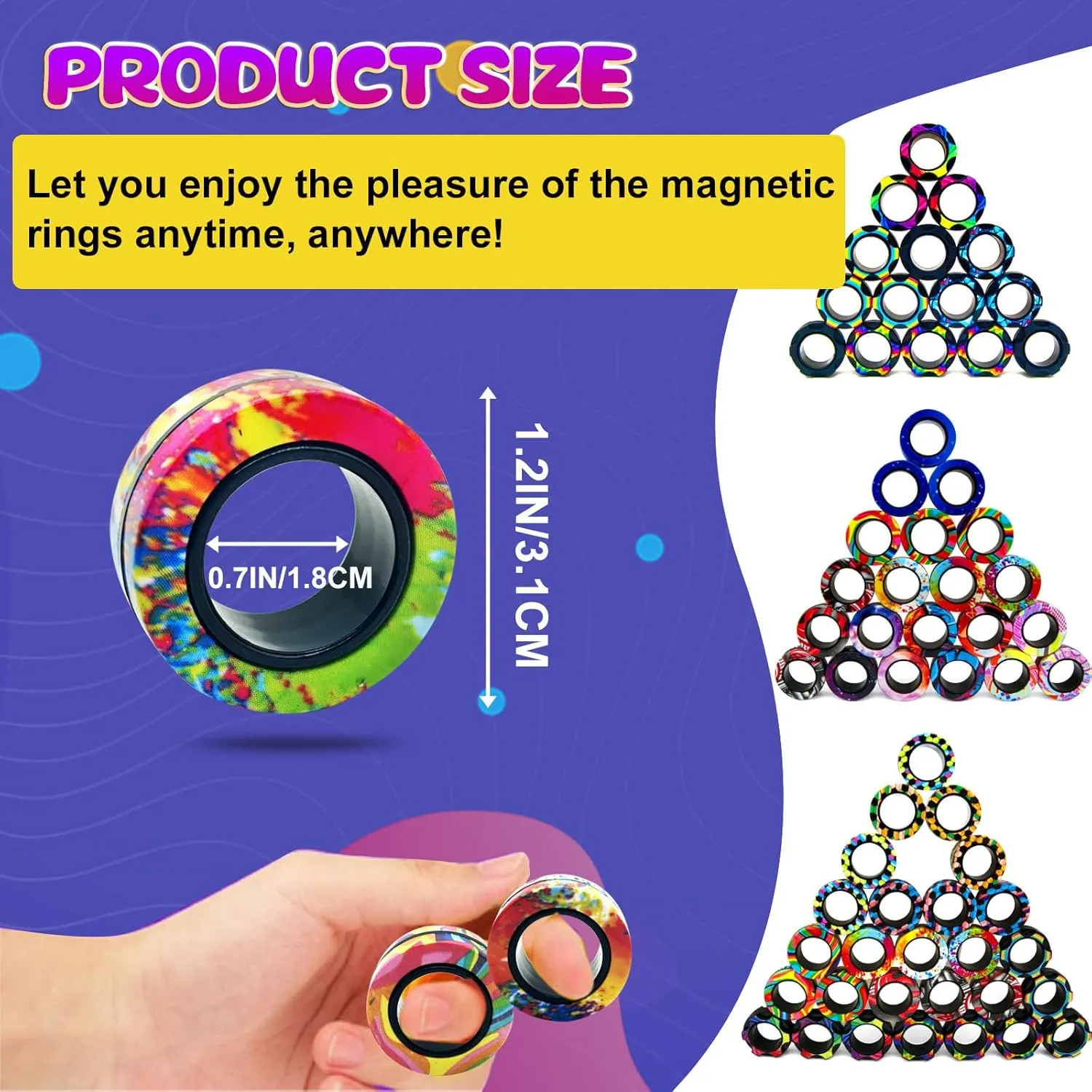 27 Pcs Magnetic Rings Fidget Toys Set Finger Magnet Rings ADHD Anxiety Fidget Spinner Rings for Relief Birthday Present for Adults Teens Kids