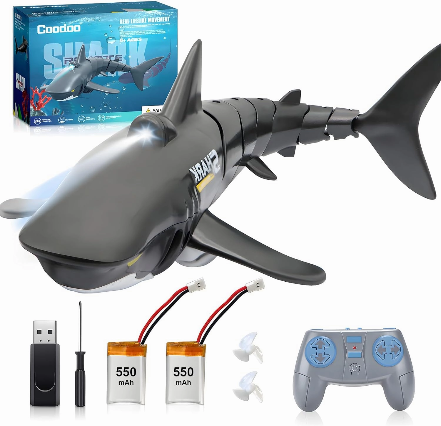 2.4G Remote Control Shark Toy 1:18 Scale High Simulation Shark for Swimming Pool Bathroom - Great Gift RC Boat Toys for 6  Year Old Boys and Girls (with 2 Batteries)