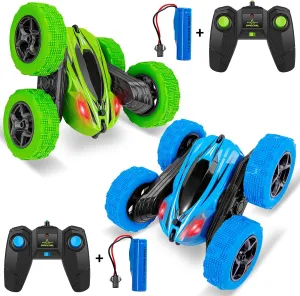 2PACK RC Stunt Car Remote Control Car for Kids, 2.4Ghz High Speed Rock Crawler Vehicle,360 Rotating 4WD Off Road Double Sided Rotating Tumbling Rc Car with 4 Rechargeable Battery.
