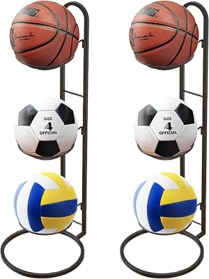 2pcs Basketball Ball Storage Racks, Durable 3 Tier Cube Ball Storage Holder, Removable Garage Ball Organizer, Vertical Sports Display Stand for Volleyball Football Basketball Soccer